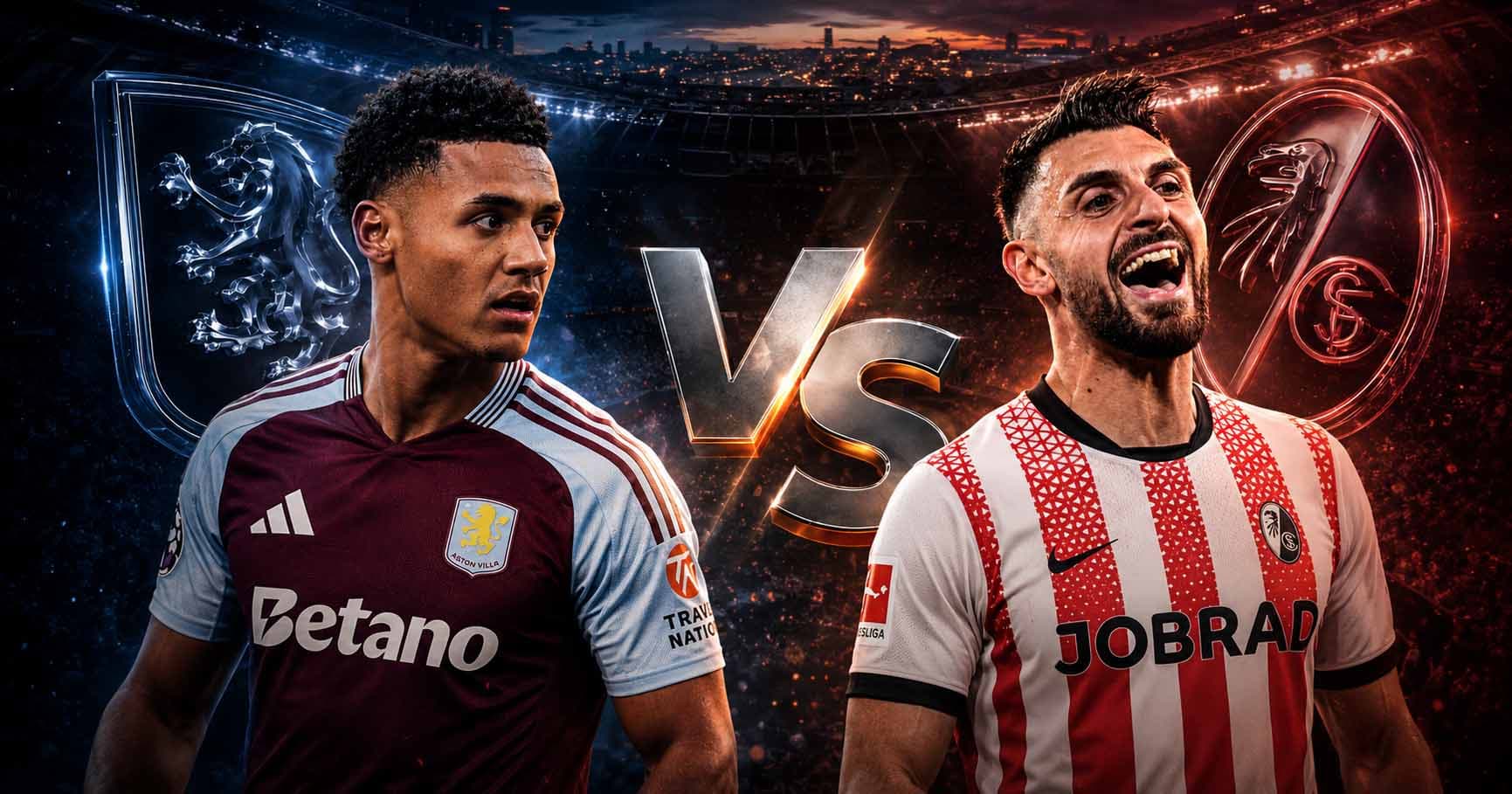 Ollie Watkins of Aston Villa and Vincenzo Grifo of SC Freiburg ahead of the 2026 UEFA Europa League final at Beşiktaş Park, Istanbul